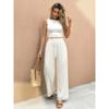 Women High Waist Drawstring Lace Trim Loose Casual Wide Leg Pants