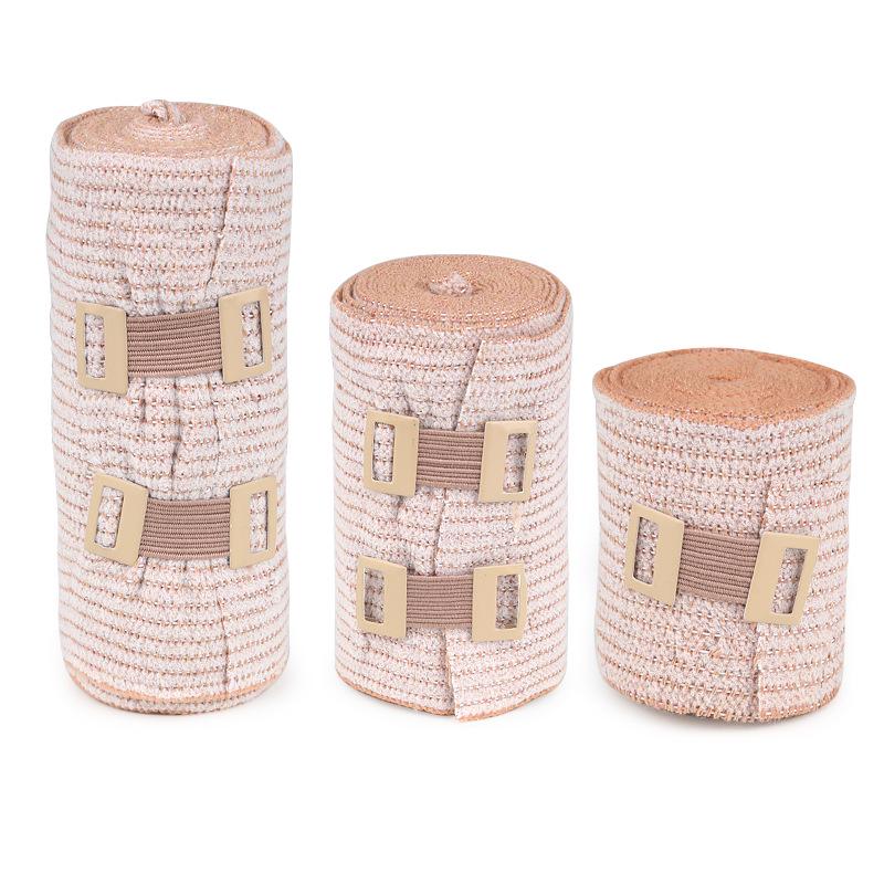 Light Brown Stripe Elastic Compression Bandage - Breathable, Plain Weave Sports Wrap