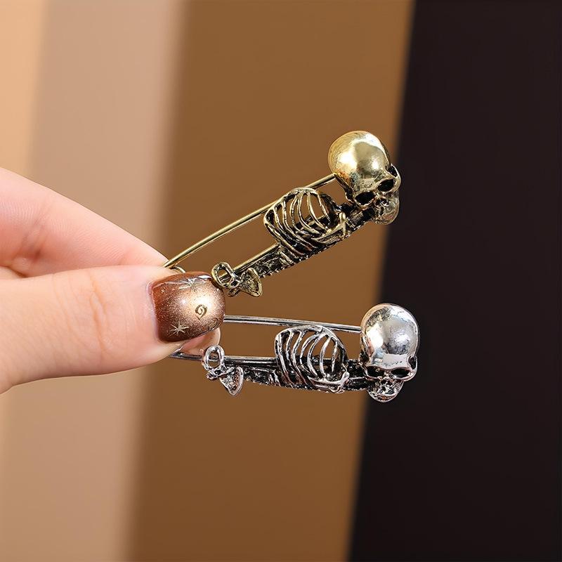 Retro Skeleton Skull Brooch Pins With Gothic Punk Design Perfect For Halloween Costume Party Daily Wear Accessories