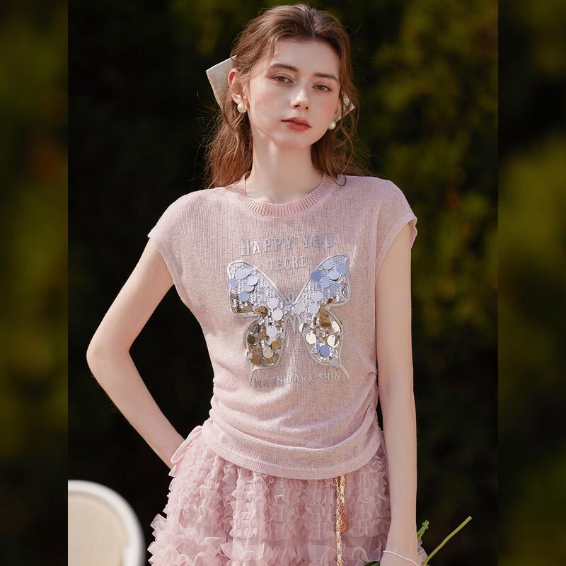 Bailuyu Women s Sequin Embellished Short Sleeve T-Shirt L