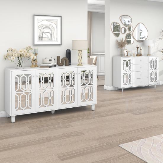 Kitchen Sideboard Multilayer Compartment Locker Mirror Surface Cabinet Door Modern Furniture MDF Bedroom Living Room Floor Cabinet Household Supplies