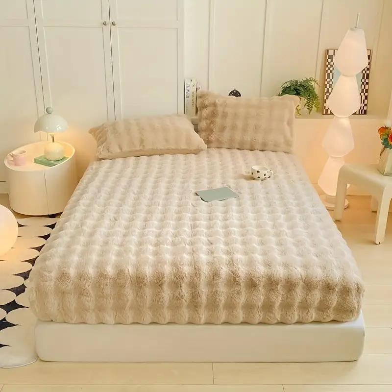 Autumn/Winter Thickened Fluffy Plush Fitted Bed Sheet Single Double Sheets Mattress Topper For Simmons Mattress Protective Cover