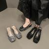 Spring new French niche high-end bag head sandals fairy shoes square head single shoes sequined mid-heel shoes