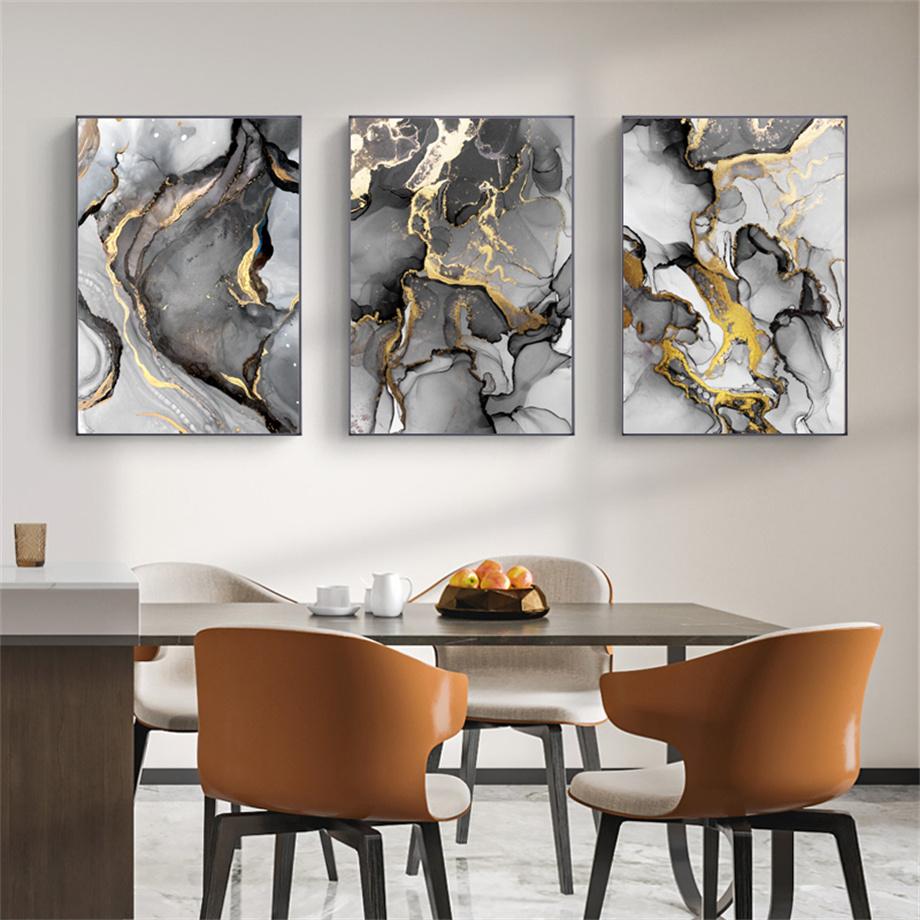 Black Gold Abstract Canvas Painting Gilt Marble Posters And Prints Modern Minimalist Modular HD Pictures Living Room Home Decor