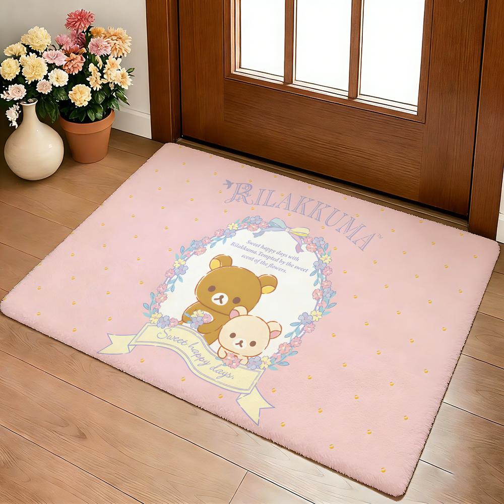 R-Rilakkuma Anime Floor Mat Cozy Flannel Soft Thick Non-Slip Mat For Living Room Bedroom Kitchen Decor Rugs