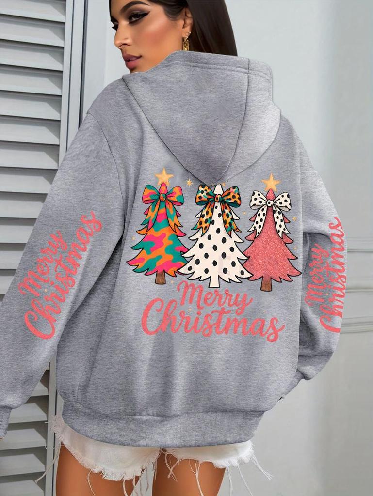 Colorful Bow Tree Print Women's Christmas Hoodie Sweatshirt