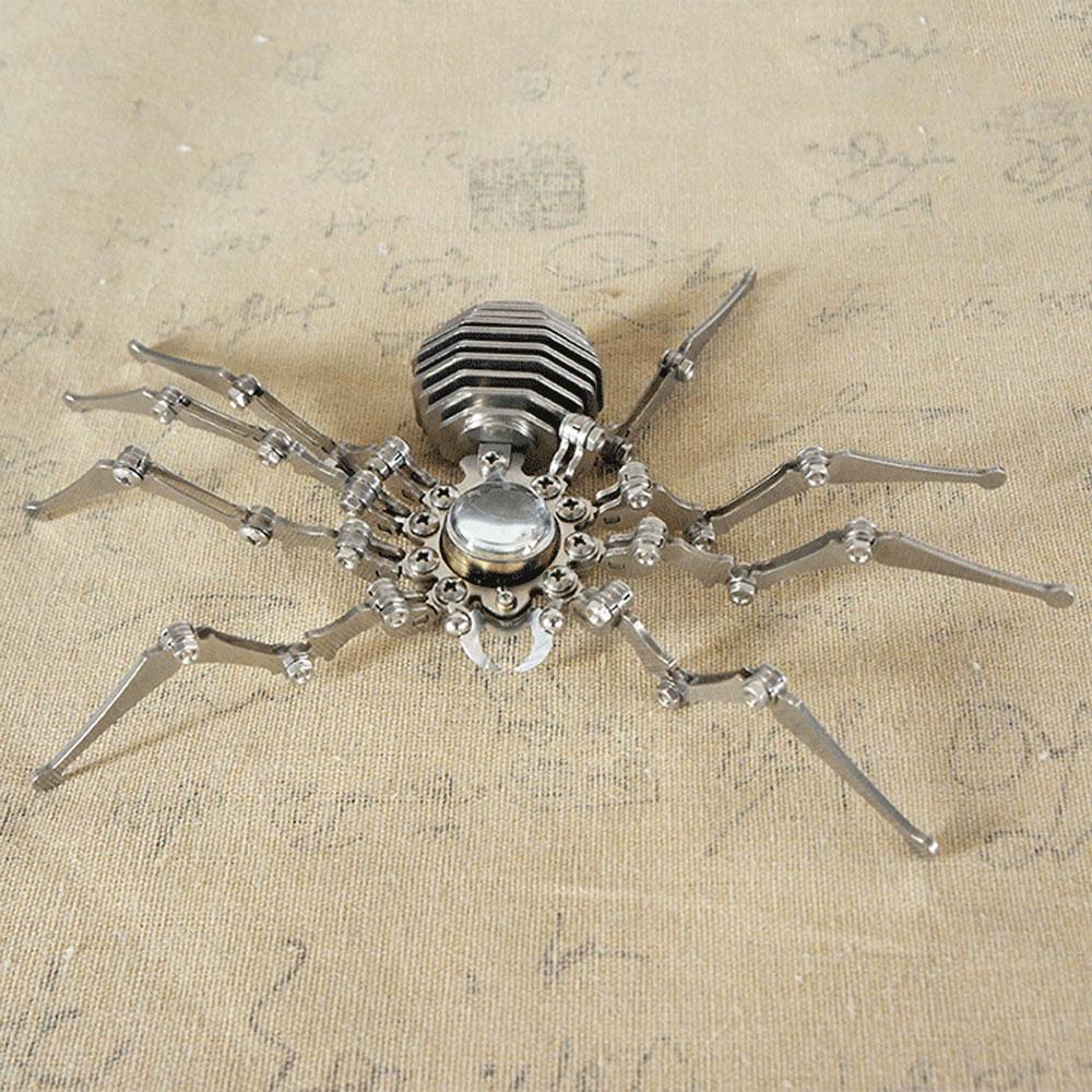 Tempo de artesanato em metal Aranha aço inoxidável estático modelo de inseto mecânico artesanato diy montagem de decorações acabadas, cra de mesa