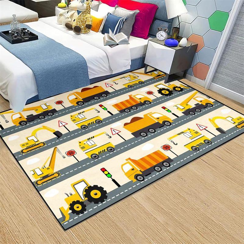 Teppich mit Bauauto-Aufdruck, waschbarer Teppich für Kinderzimmer, Schlafzimmer, Wohnzimmer, Küche, Eingangsmatte, rutschfeste Flanellmatten