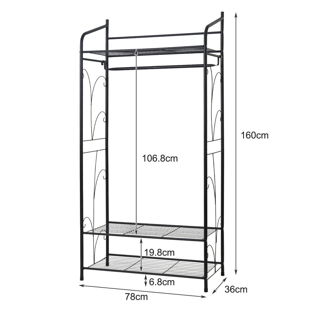 Unho Rack : Metal Clothes Hanging Rail Garment Rack Black Open Wardrobe Bedroom Coat Stand with Shoe Storage 78 X 36 X 160cm