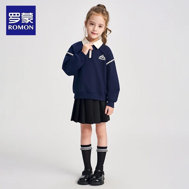 Romon Girls' Academy Style Polo Collar Sweatshirt