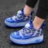 Children's summer walking shoes, featuring a breathable mesh upper, dual wheels, retractable wheels, and a rotating buckle design, suitable for both