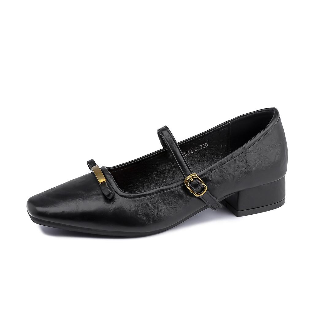 Spring new retro single shoes women wear high-end comfortable soft leather light mouth high heels thick heel not tired feet shoes