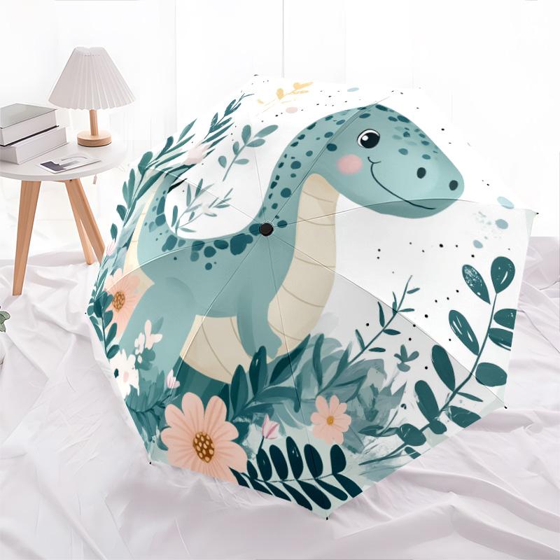 Flower Dinosaur  pattern, automatic folding umbrella, portable and foldable design, 8 ribs, a Christmas or birthday gift.