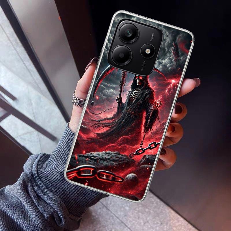 Death Grim Reaper Skull Scythe Phone Case For Xiaomi Redmi Note 10 11 12 13 14 15 Pro Plus 11S 12S 14S 11T 11E 10S Soft TPU Back