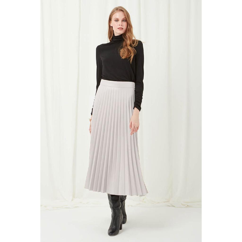 Fusta neagră plisată pentru femei, medie, simplă - 23036