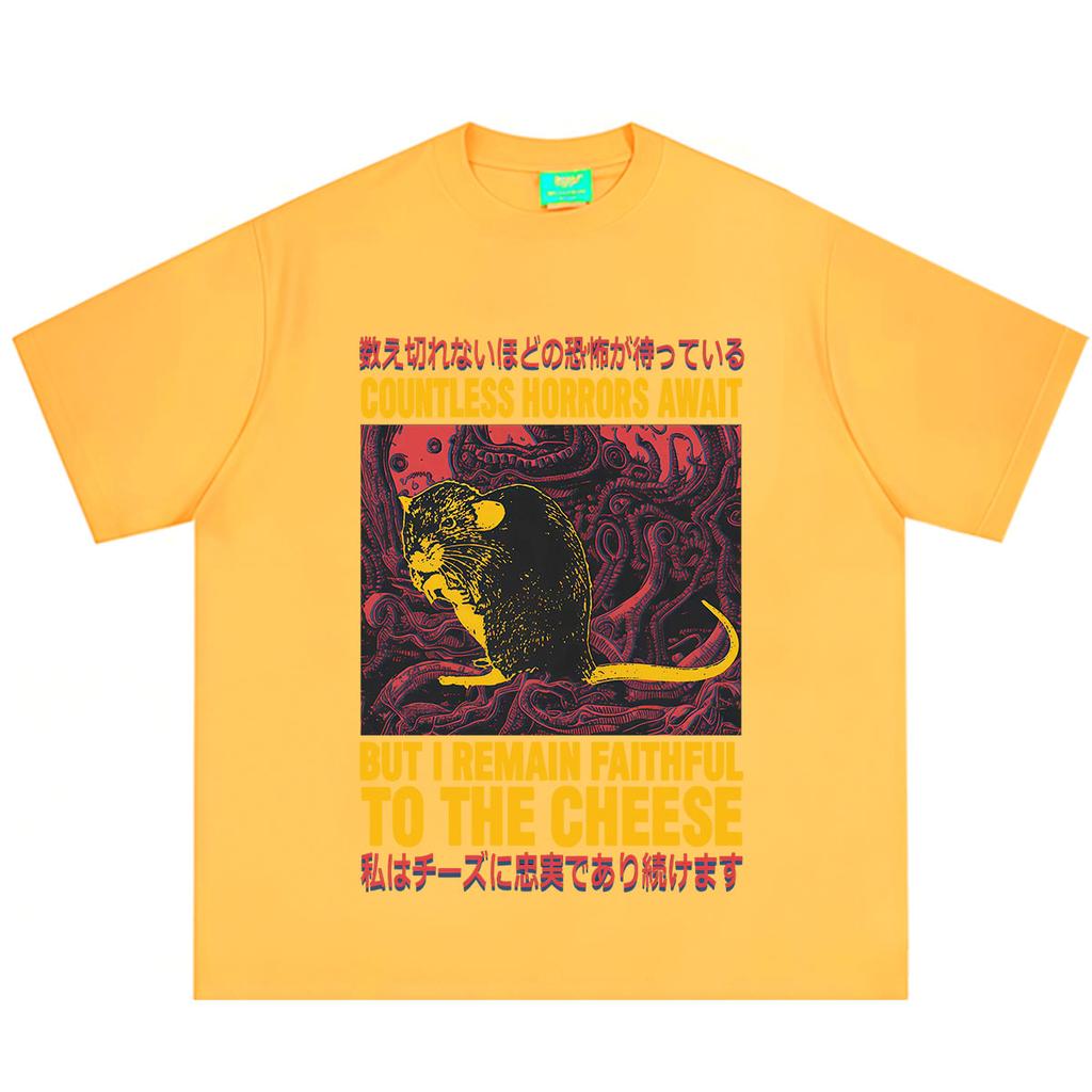 Funny Cheese Devouring Machine Japanese Rat Graphic T Shirt Unisex Unisex Hiphop Tshirt Shortsleeved Loose Casual Cotton Tshirts