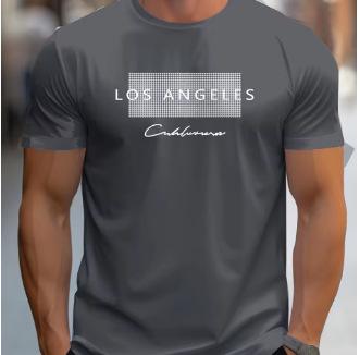 Men's Summer Loose Los Angeles Graphic Print Slim Casual Sports Round Neck Short Sleeve T-Shirt Top