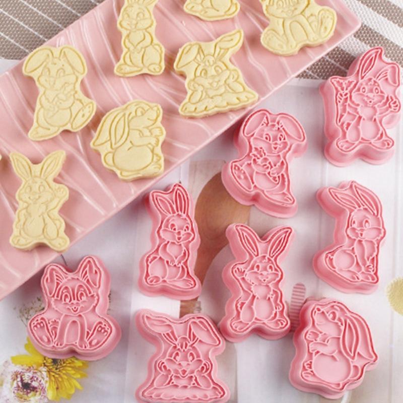 Ausstechformen aus Kunststoff, niedliche Kaninchen-Keksausstecher, Keksstempel, Fondant-Gebäckform, Neujahrs-Backzubehör, 8 Stück