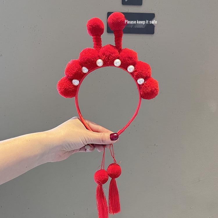 

Китайская новогодняя повязка на голову с кисточками для девочек - Праздничный стиль, детский аксессуар для выступлений кирпич красный