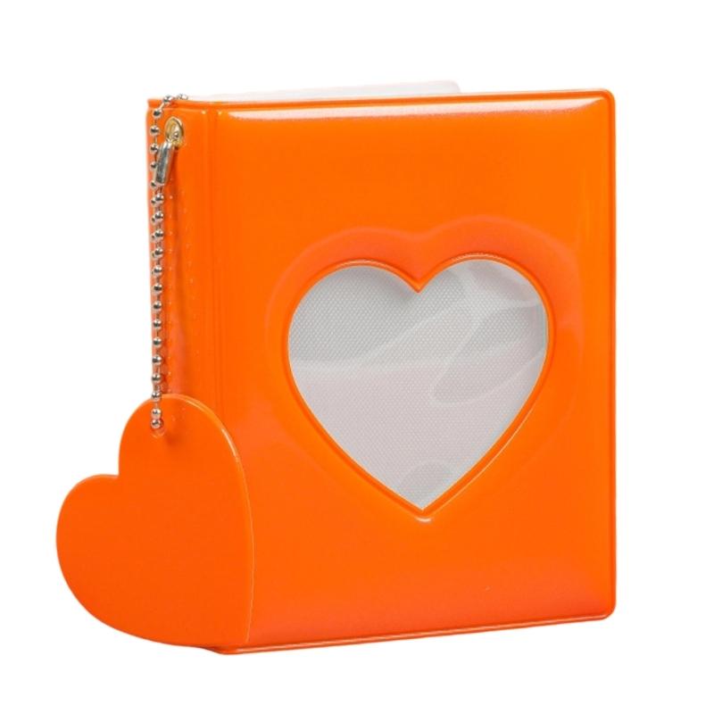 Stylish 3Inch Mini Photo Album with Heart Cutout PVC Cover and 32 Pocket Picture Binder Idol Photocard Collect Book