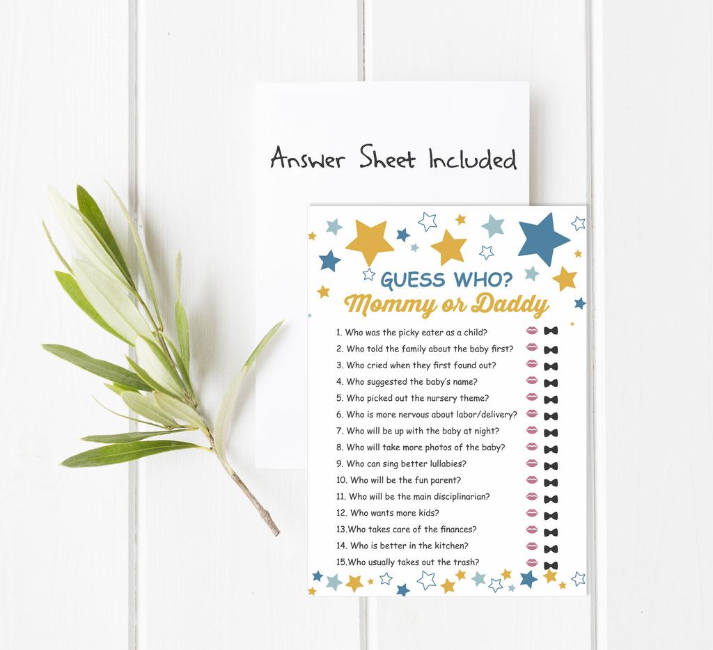 Inkdotpot Who said it Game Mommy Or Daddy 50 Sheet Fun Baby Shower Game Star Gender Neutral Party Supply