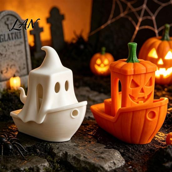 Decorative Ghost Ship 3D Printed Halloween Boat Figurine, Spooky Pumpkin Festive Holiday Decorations Statue for Party Tabletop Home Decor Realistic