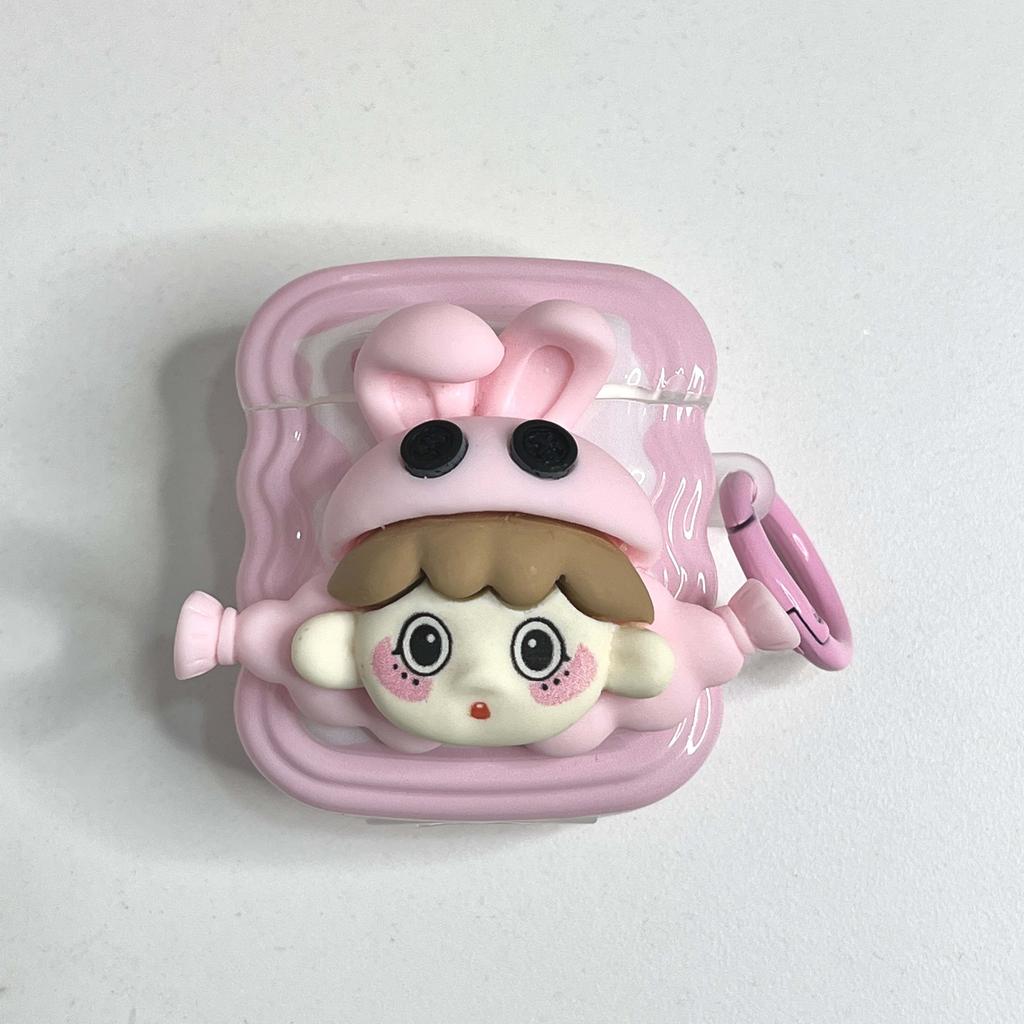 Cute 3d Girl Rabbit Cartoon Bunny Bow Pink Imd Non -Slip Earphone Case For Apple Airpods 1 2 Pro 3 2nd Wireless Bluetooth Box