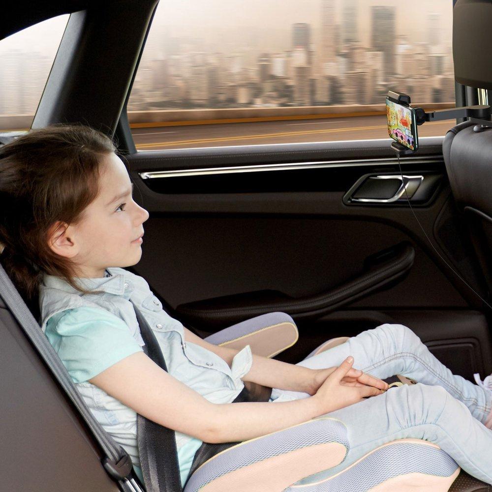 Baseus 15W Qi Wireless Charging Car Headrest Phone Mount - Black (Model WXHZ-01)