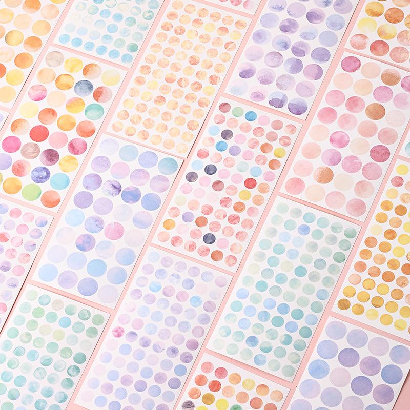 1pack/6pcs watercolor dot stickers in soft tones. Easy to stick, add gentle style to your notebooks gifts and daily items