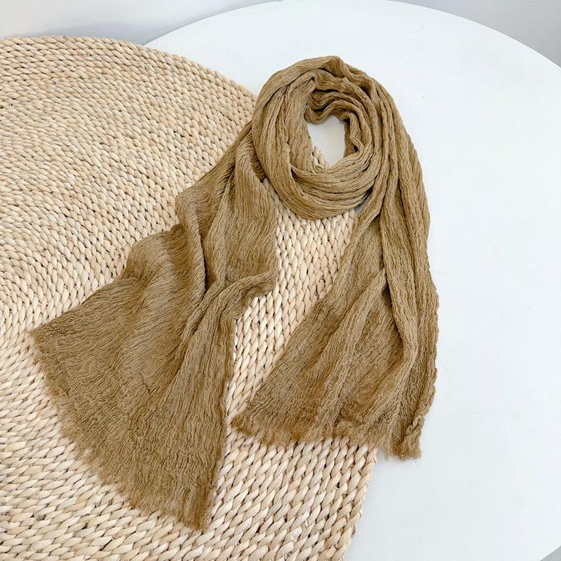 Retro autumn and winter versatile solid color cotton scarf winter unisex long wrinkled warm shawls scarves