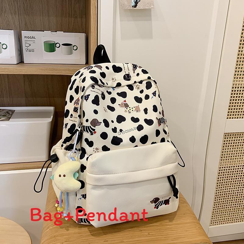 Japanese Style Sweet Dog Pattern Backpack With Spacious Design And Polyester Lining For School S чёрный