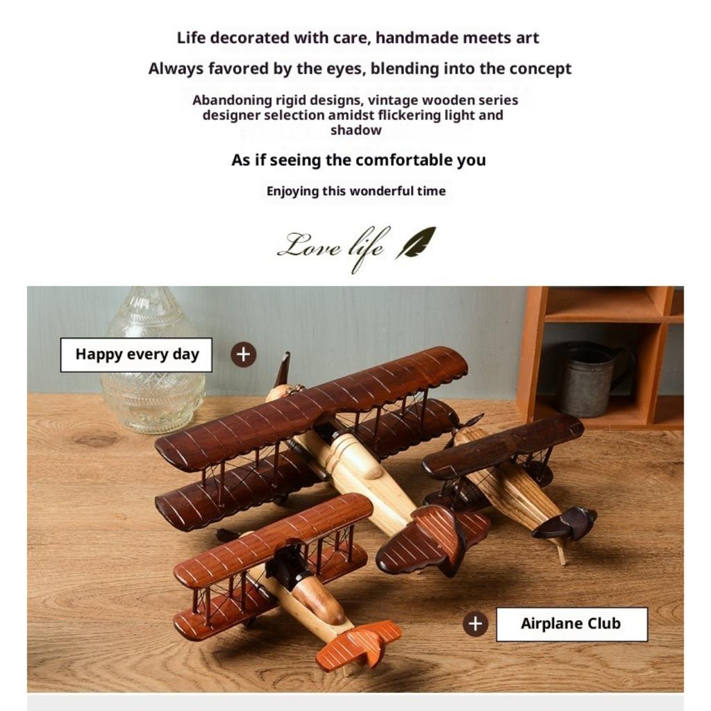 Vintageowy drewniany model samolotu - Ręcznie robiona dekoracja na biurko, Rustykalna ekspozycja do domowego biura i Unikalny prezent lotniczy