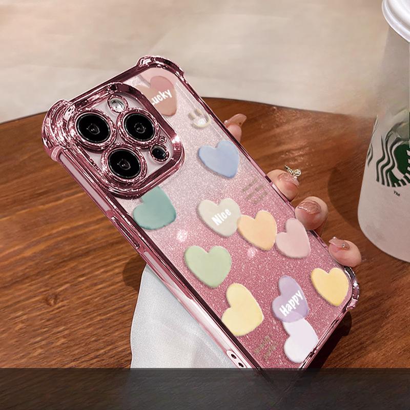 

Цветная любовь Подходит для чехла для мобильного телефона Apple 16pro 15 Гальванизированные четыре угла Противоударный 14 Премиальное ощущение 13 Силиконовый 12/11 Redmi NOTE13 Pro