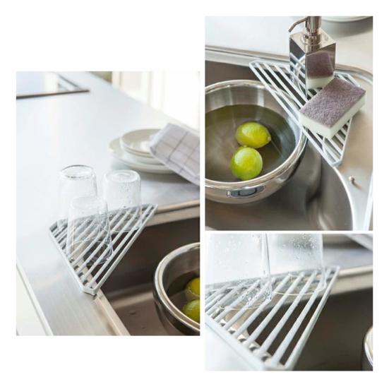 Triangle Sink Drain Rack Carbon Steel Corner Drying Holder Sponge Rag Organizer Over The Sink Drainer for Kitchen Cafe Restaurant Bakery Home