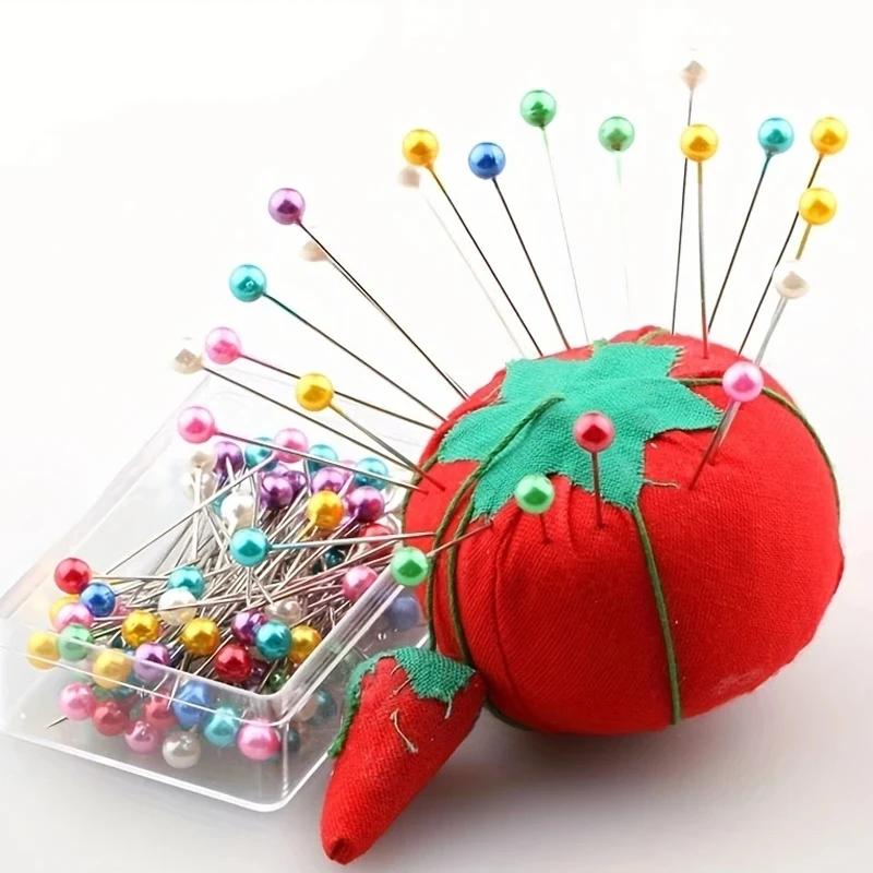 50/100Pcs Fashion Sewing Needles Colored Glass/Ceramics Head Bead Pin Stitch Knitting Needles Sewing Fixed DIY Safety