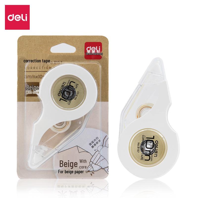 Deli Silent Invisible Correction Tape, 30m Beige, 20m White-out, Large Capacity, Eye Protection, Drop Resistant.