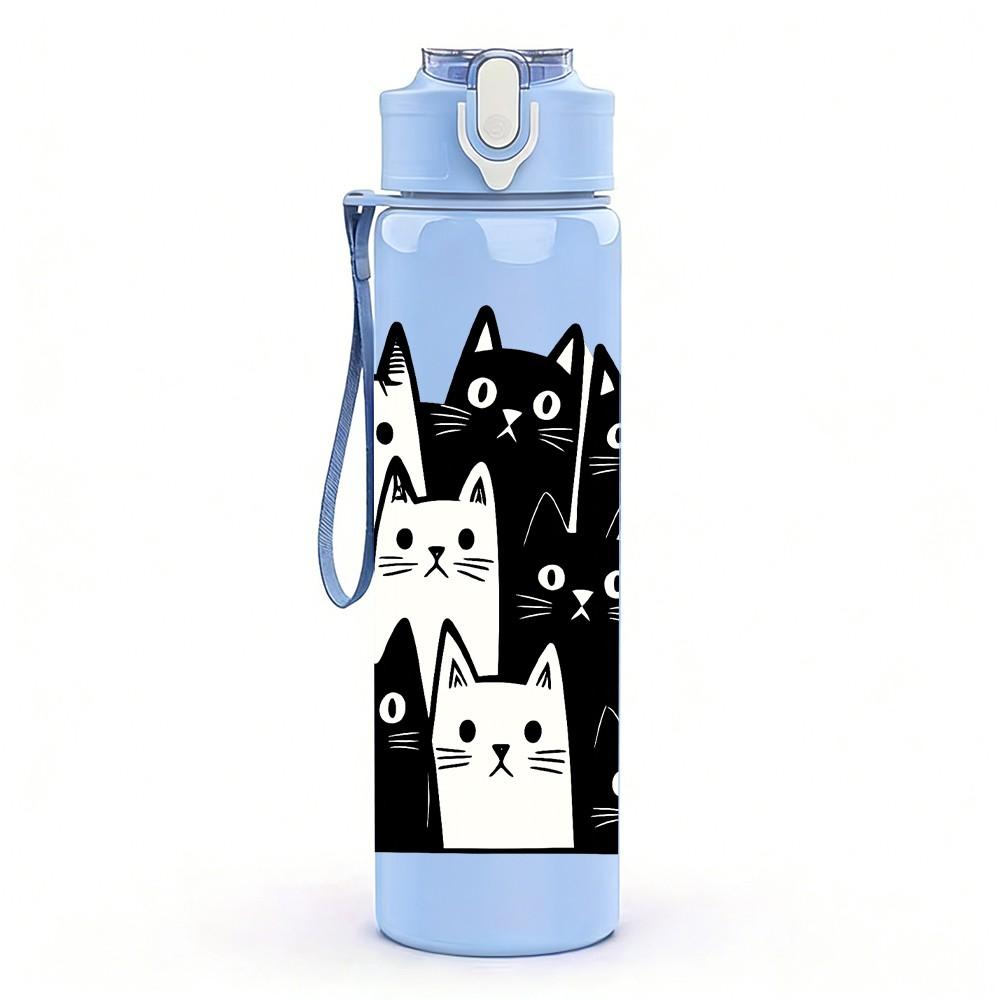 1PC Black Cat Castle Silhouette Group 750ml Color Plastic Sports Water Bottle Leakproof Flip Straw Lid For Sports Office Home Use