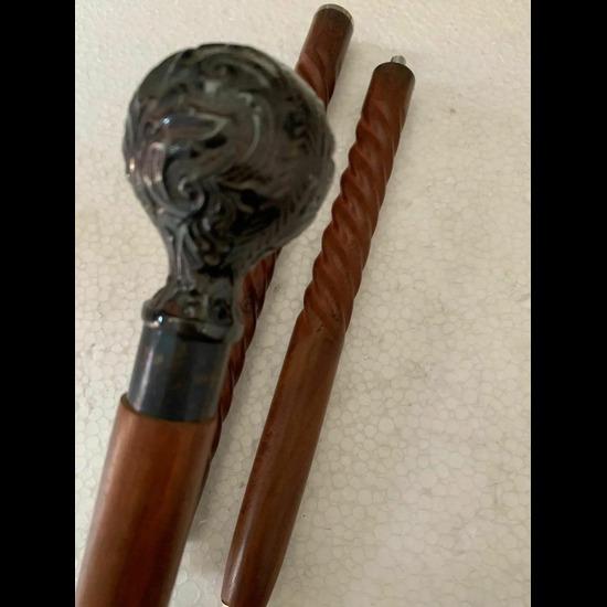 Brass Wolf Head Handle Cane Vintage Wooden Walking Stick Victorian Stick Style