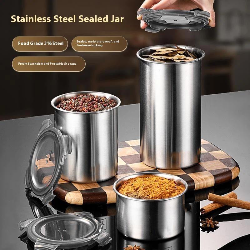 Edelstahl Lebensmittelaufbewahrungsbehälter mit Deckel & Verriegelungsklemme 500/900/1400ml Küchen-Dichtungsbehälter Vorratsglas Organizer