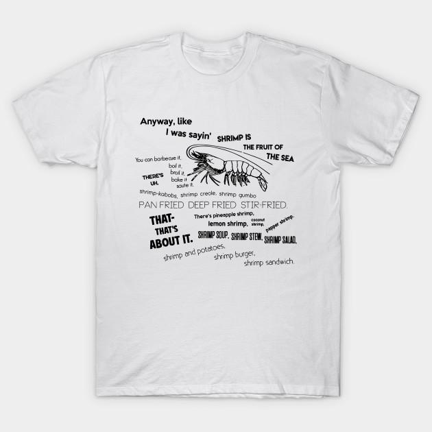 Men Black Print T-shirt Forrest Gump Bubba Quote On Shrimps No-Cut Transfer Paper Print Cotton Tshirt M