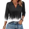 Women's Fashion Casual Lapel 3/4 Sleeve Print Shirt Women's V-Neck Tops