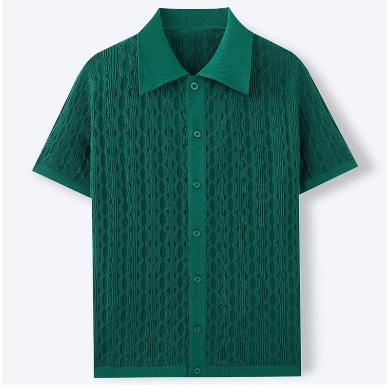 Men Single-breasted Knitted Polo Shirts Short Sleeve Stripe Jacquarded Luxury Cardigan American Fashion Premium Quality Knitwear