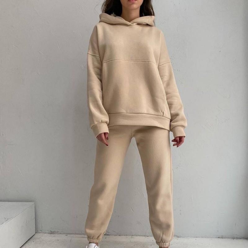 Womens Oversized Hooded Sweatshirt Set Casual Streetwear Two-Piece Outfit Winter 2026