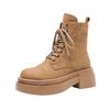 Inner heightening Martin boots women's 2025 new spring and autumn British style thin big yellow boots lace-up brown high-heeled single boots