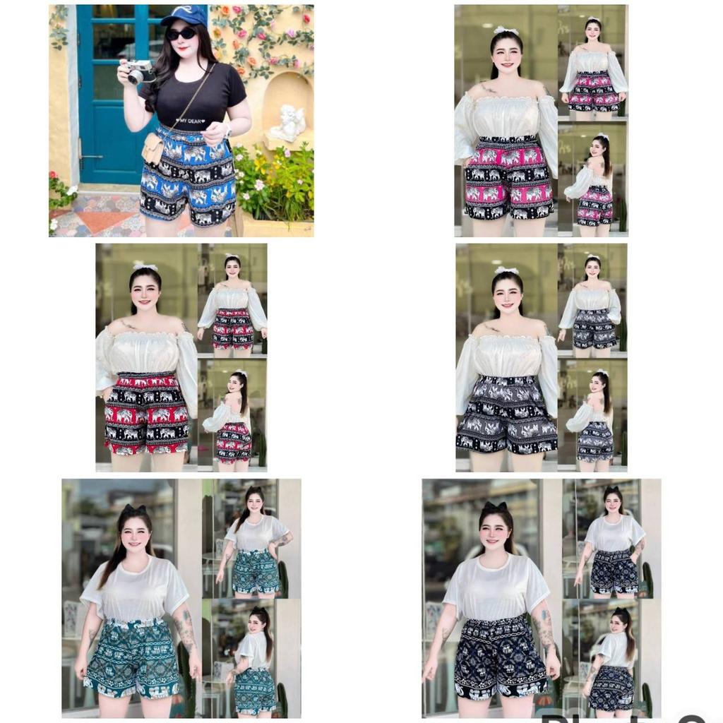 Elefant Weitbein Shorts Hose Übergröße Verstellbarer Elastischer Hoher Bund Damen Print Thailand Lässig Streetwear Strand Böhmisch Retro Vintage