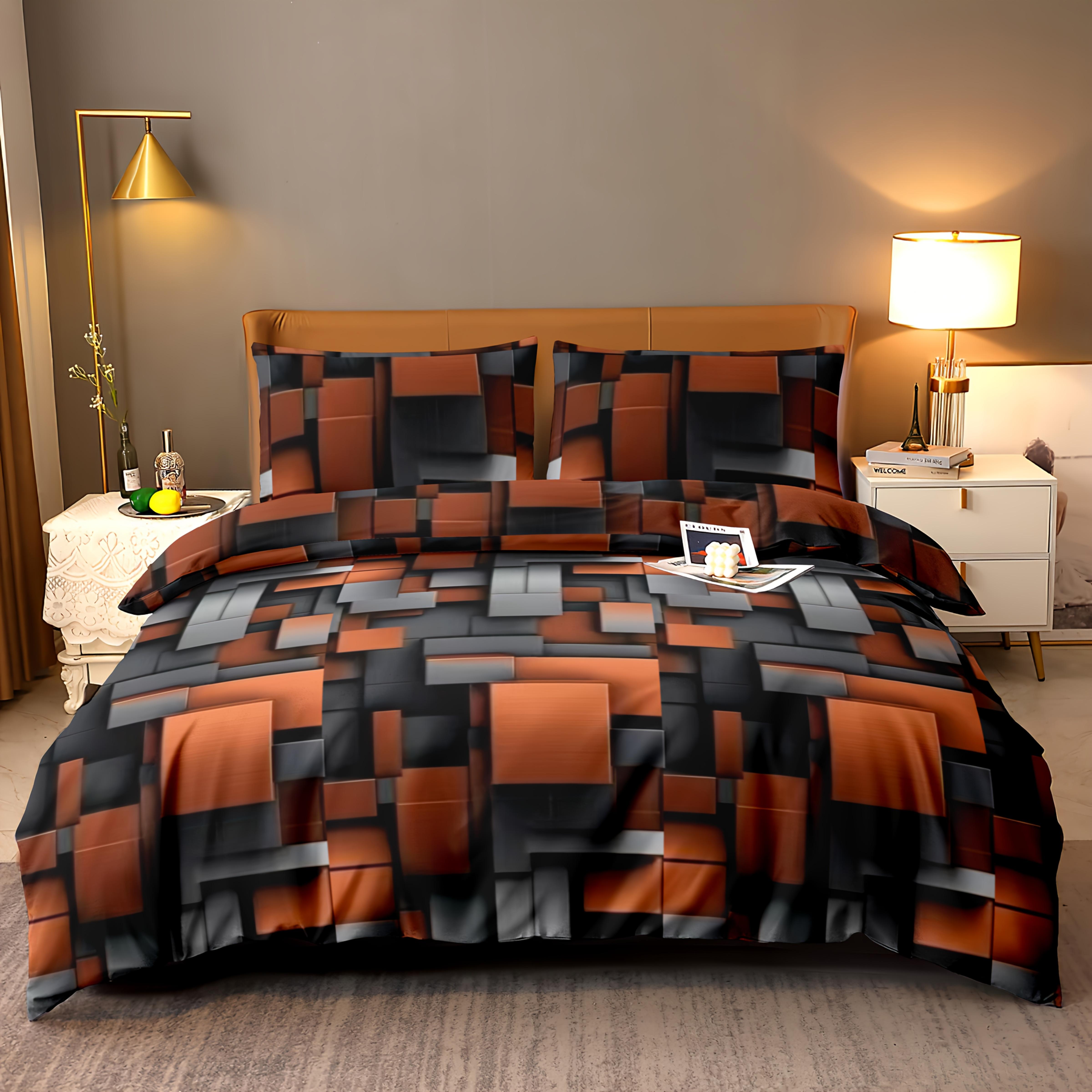 Grosstor Unisex 3Pcs Duvet Cover No Filling Abstract Dynamic Style Geometric Block Printed Bedding Sets Queen King Size Mimalist Room Decor