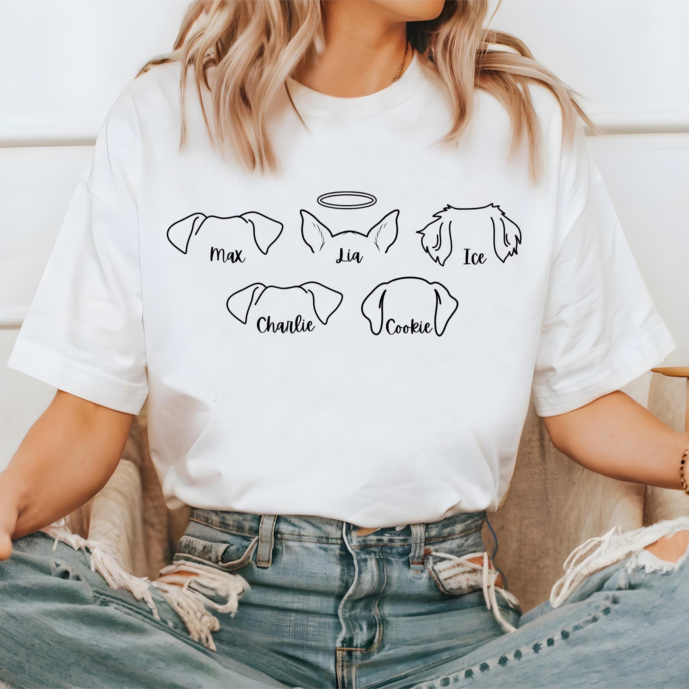 Dog Ears Shirts Dog Mom Women T Shirts Cotton Tops S белый