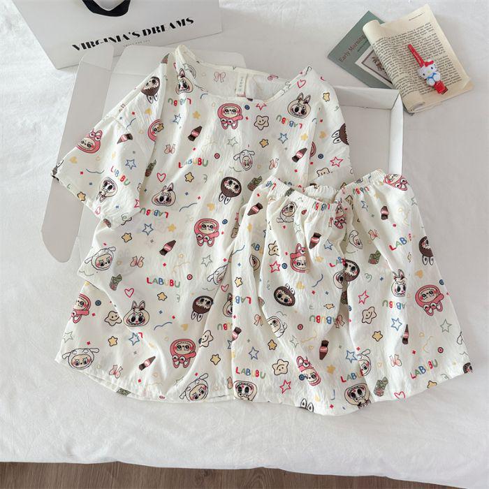 Women s Summer Cloud Cotton Cartoon Pajamas - Cute Korean Style Round Neck Pullover M (approx. 35-45 kg)