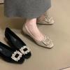 Rhinestone Thick Heel Single Shoes New with Skirt Temperament Elegant Square Buckle Light Mouth High Heels