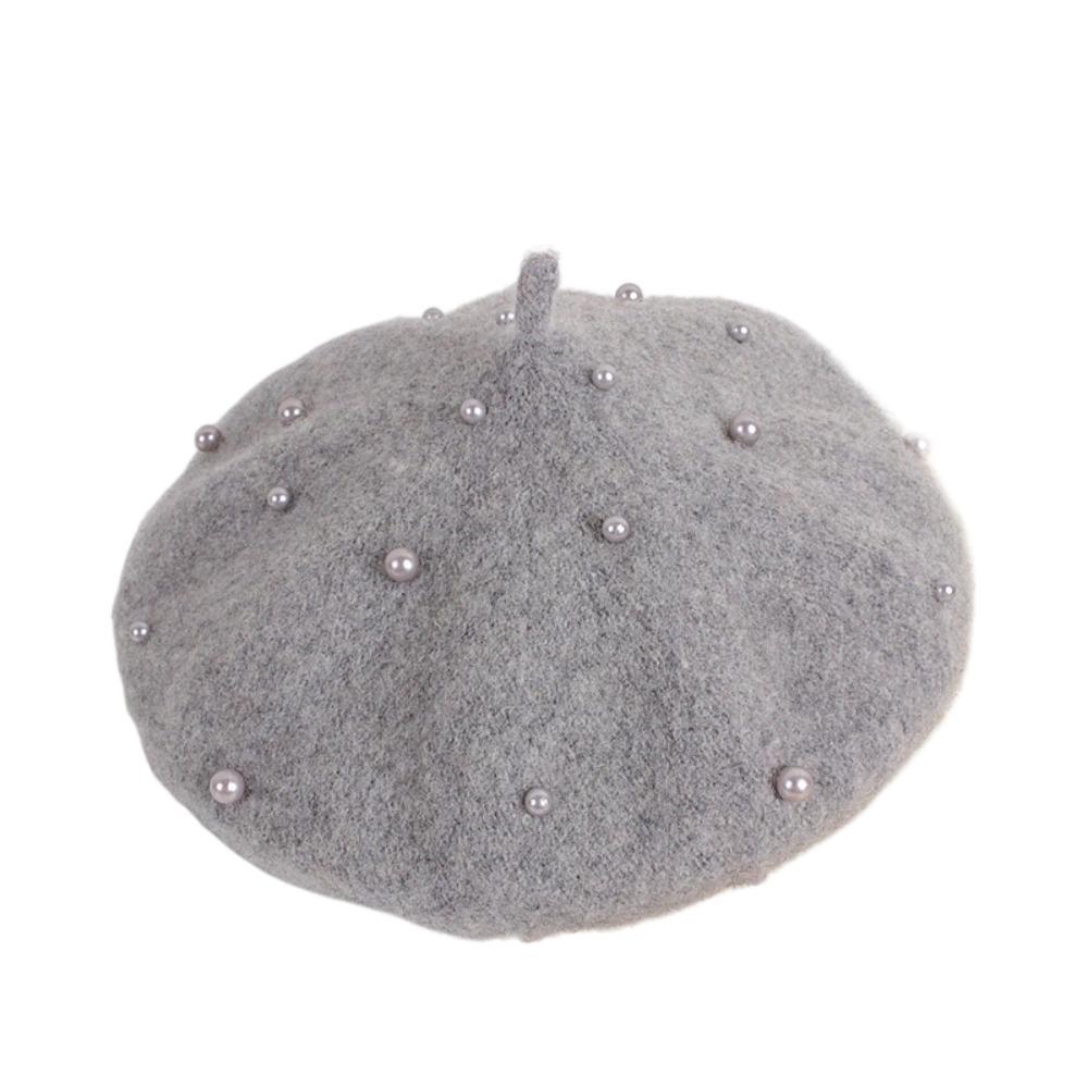 

Однотонный детский берет Жемчужная шляпа художника Милая детская шерстяная шапка Ребенок серый